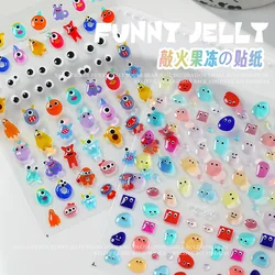 5D Trick Jelly Bean Nail Art Sticker Cartoon Funny Jelly Embossed Nail Stickers Kawaii Little Monster Nail DIY Sliders FH3#3