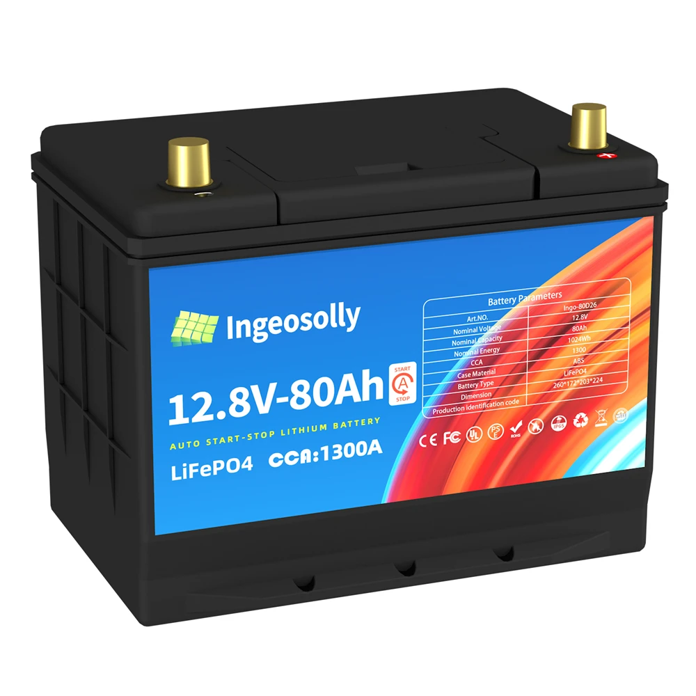 High CCA Car Starting Battery IN80D26 12V 80AH Lithium Iron Phosphate Start-up Battery Deep Cycle For Gasoline Diesel Cars