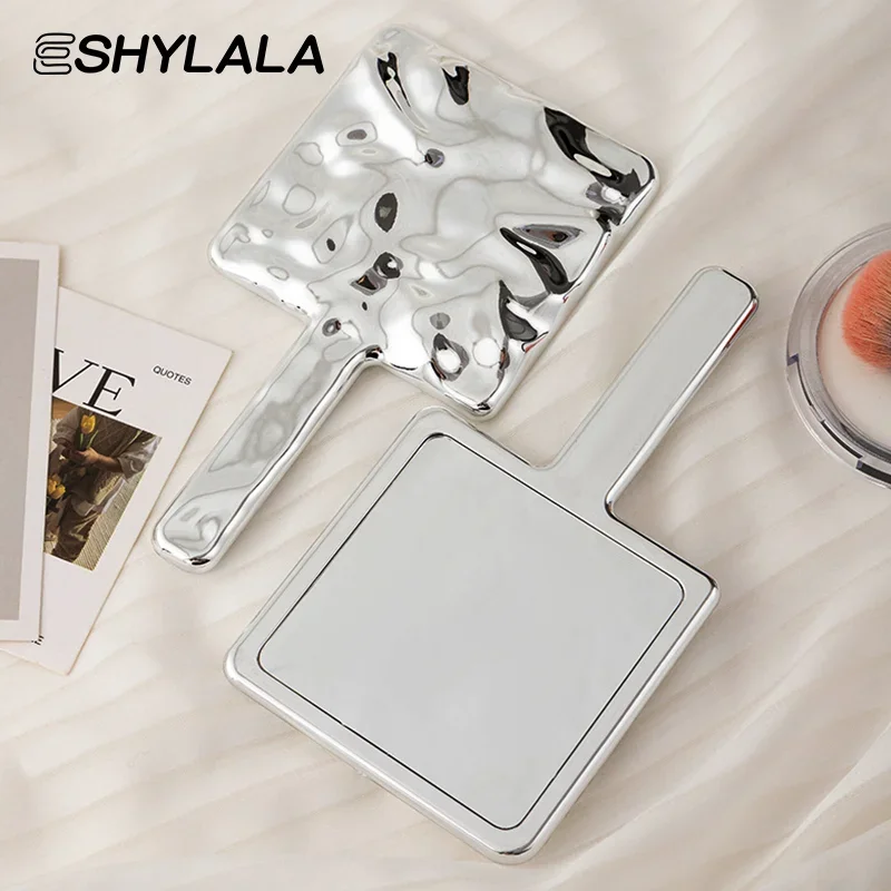 Square Handheld Makeup Mirror Liquid Shape Vanity Mirror With Handle Hand Mirror Spa Salon Compact Mirrors For Eyelash Extension