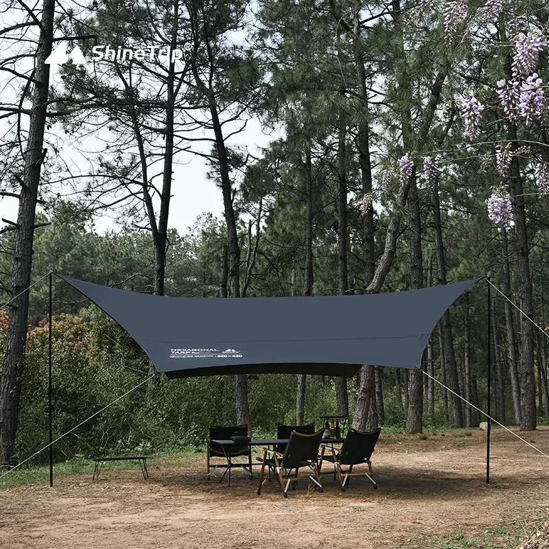 Imagem -02 - Shinetrip-black Rubber Full Shading Tent Camping ao ar Livre Portátil Espessado Protetor Solar Tendas de Chuva Hexagonais Prata Revestido