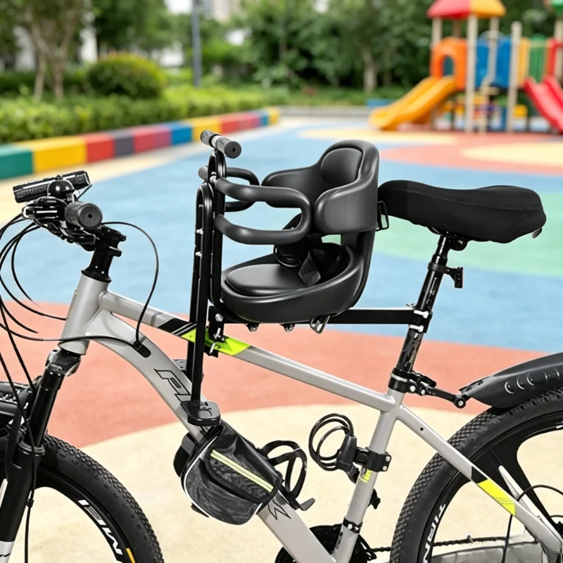 Sturdy Front Mount Mountain Bike Seat, Strong Load Anti-Slip Cushion, Easy Quick-Release Riding Accessory for Trail & Commute