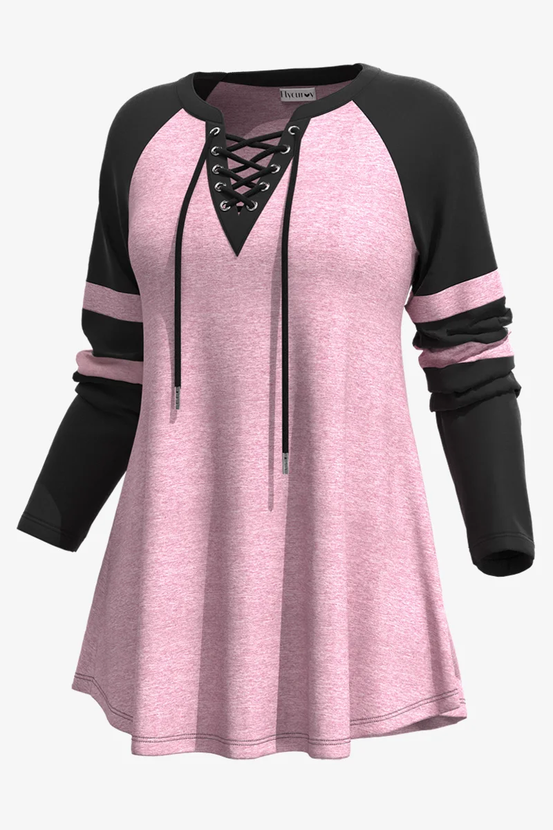 เสื้อยืดไซส์พิเศษลูกไม้แบบปะติดแขนยาวสำหรับผู้หญิงเสื้อยืดเสื้อยืดธรรมดาวินเทจลำลองทรงเอไลน์สำหรับฤดูใบไม้ร่วง