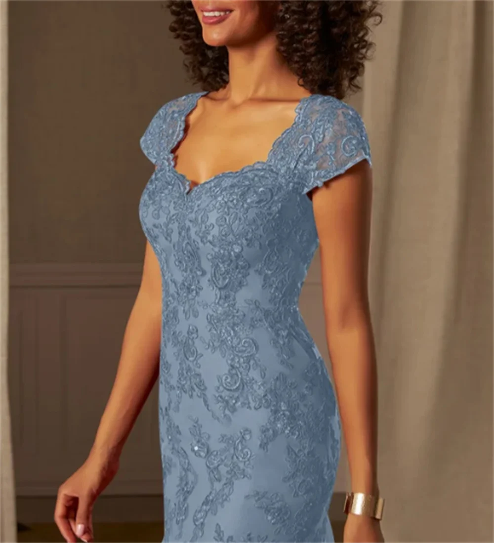 A-Line Blue Lace Floor-Length Mother of the Bride Dress Vestidos Elegantes Para Mujer 2024 فساتين السهرة فساتين حفلات Elegant