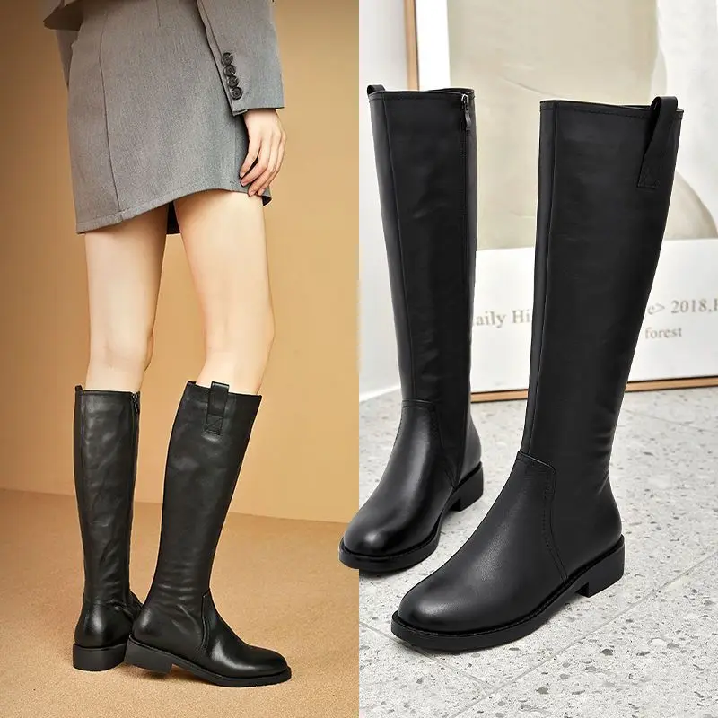 Knight boots 2025 long tube boots women's autumn new style women's leather boots fashionable and versatile knee high boots view 2