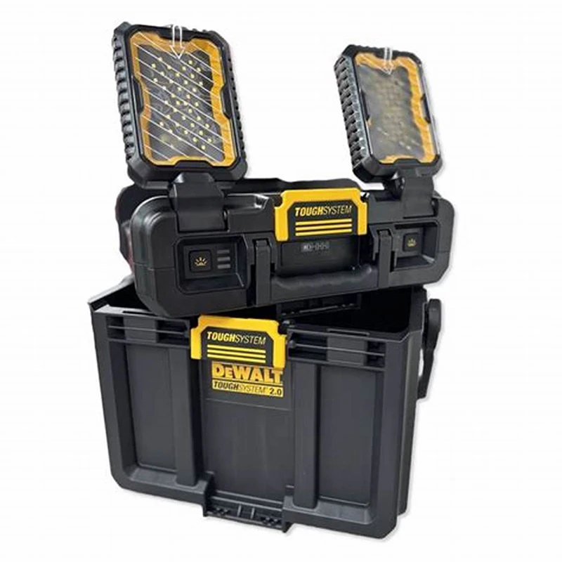 DEWALT DWST08061 2.0 TOUGHSYSTEM Luz de trabajo ajustable con almacenamiento 2 en 1 con cabezales LED Caja de almacenamiento compacta