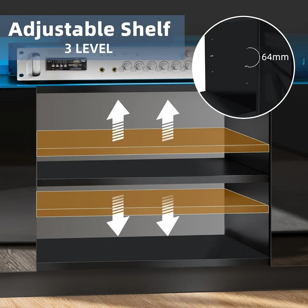 55-32인치 TV용 모던 LED TV 스탠드 (전원 콘센트, 수납공간, 게임 콘솔용 엔터테인먼트 센터 포함)