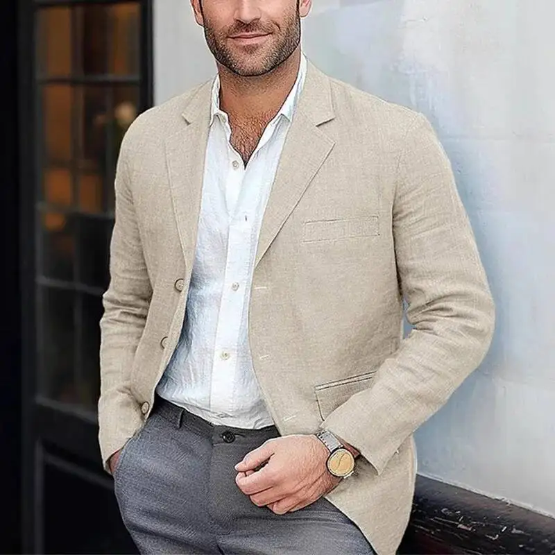 

2026 Spring Fall Leisure Mens Suit Jackets Casual Solid Color Button Lapel Jacket Coat For Men Vintage Loose Linen Coats