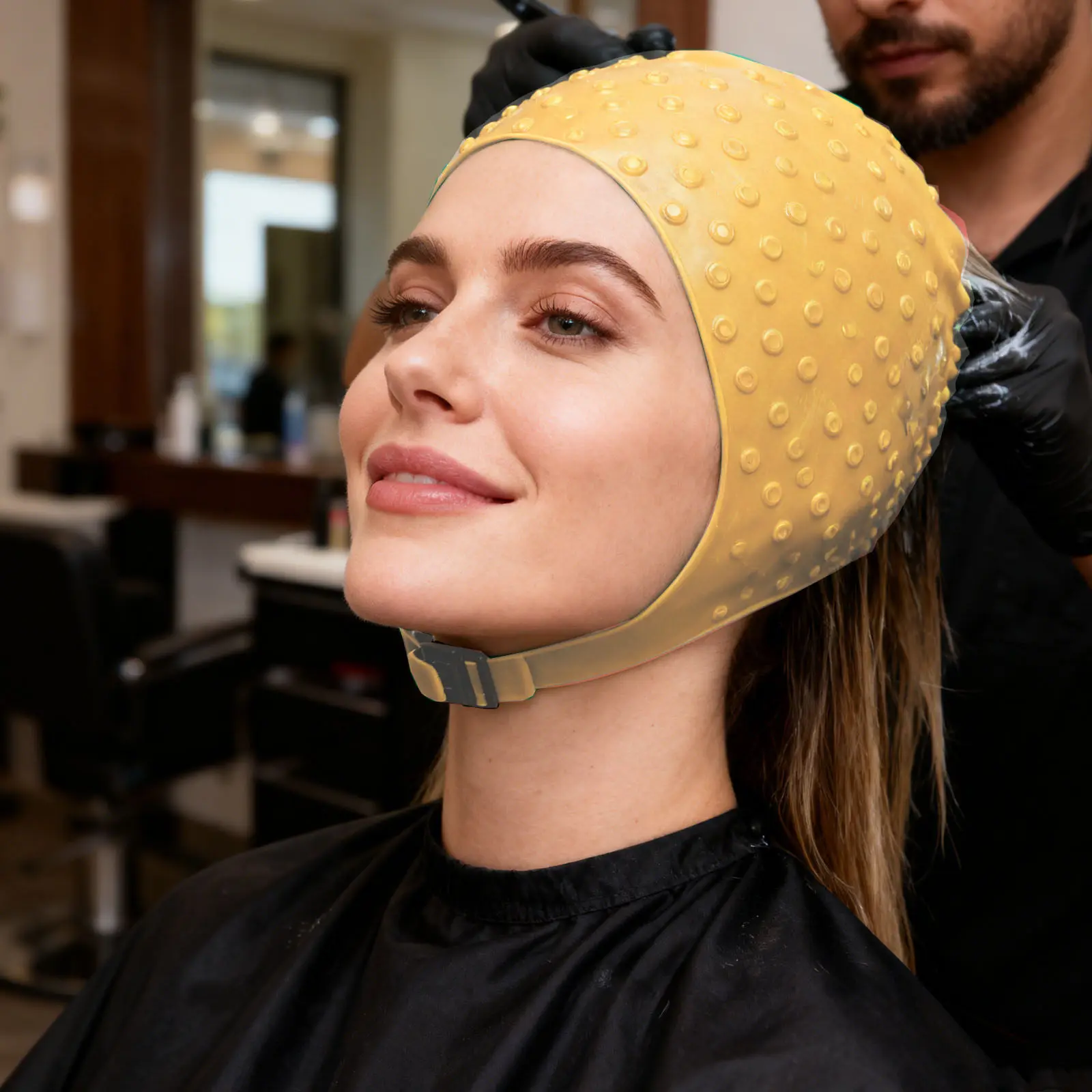 

Gold Silicone Highlighting Cap for Hair Coloring Dyeing Frosting Balayage Streaking Tight Fit Salon Hairdressing Cap Reusable