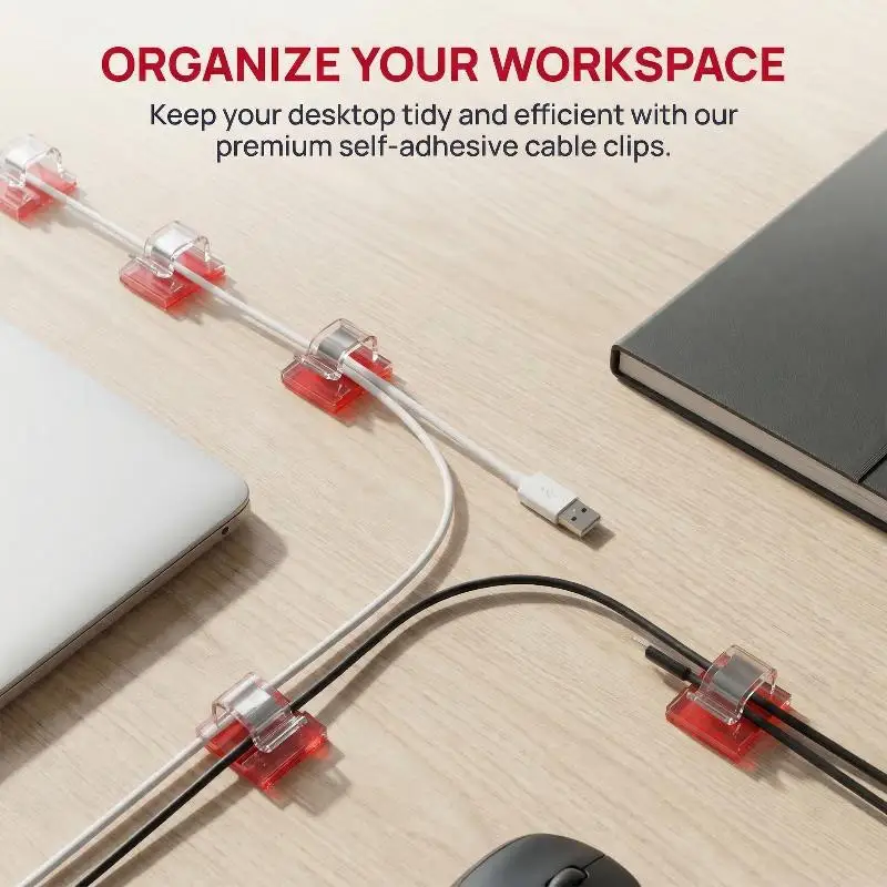 Self Adhesive Cord Management Cable Clips Black Wire Clamp Organizer for Car Office Desktop
