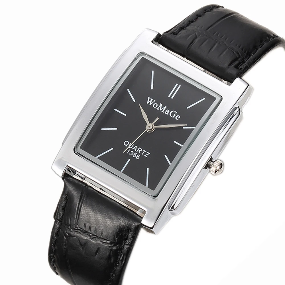 Men's Square Leather Watch, Luxury Quartz Design