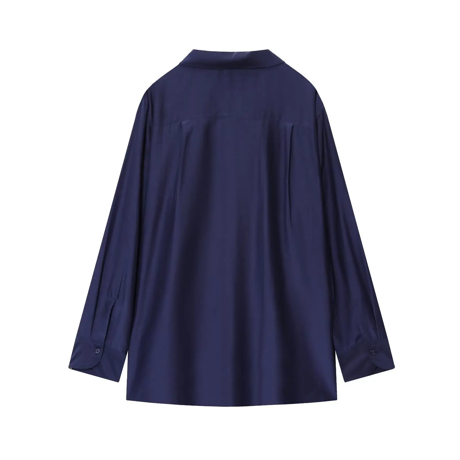 Maxdutti Minimalist Autumn Women's Long Sleeve Shirt Ladies Fashion Dark Blue Loose Casual Shirt Top Blouse Women