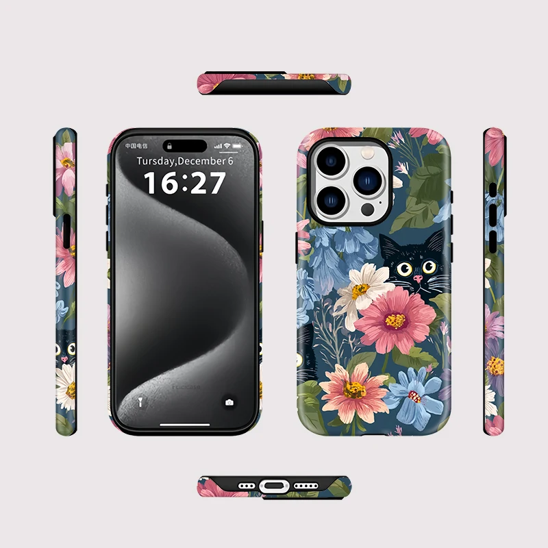 Fcicicase 2 IN 1 magnetisch für Magsafe Flower Hülle für iPhone 16 15 Plus 14 13 Pro Max 12 11 stoßfeste Acryl-TPU+PC-Abdeckung