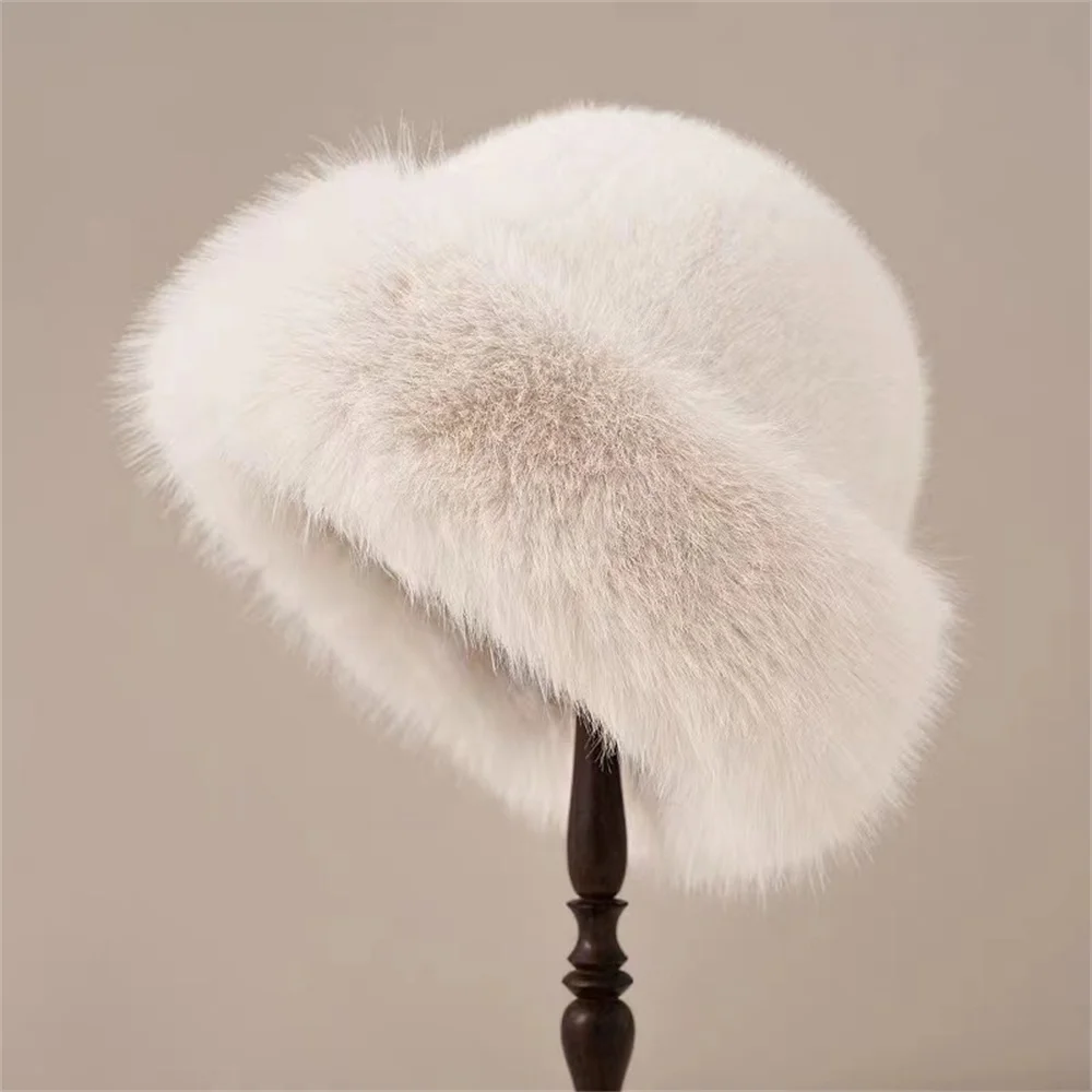 

2023 Big Fluffy Faux Fur Bucket Hat for Women Luxury Plush Fisherman Hat Warm Winter Hat Thicken Cold Snowy Day Panama Cap 2023
