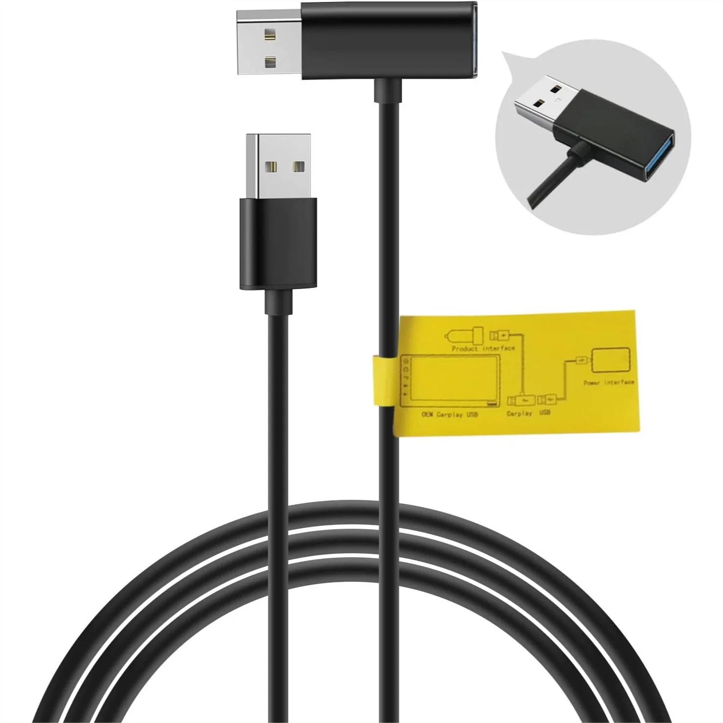 

USB-кабель-разветвитель Y-образной формы для Android Auto и беспроводного адаптера CarPlay — надежная передача данных и питания, черный цвет