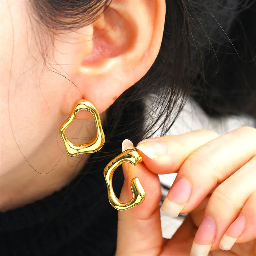 

Fashion Punk Irregular Liquid Earrings Hip-Hop Personality Metal Hollow Earrings Clip Girls Party Jewelry Gifts Y2K Accessories