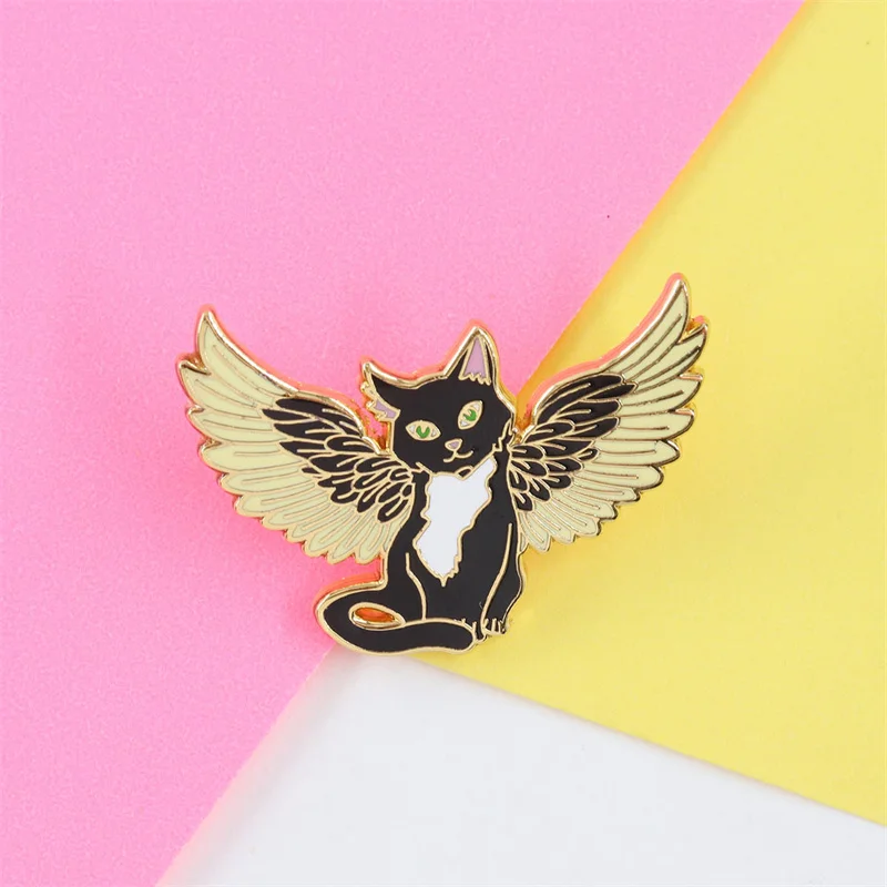

Black Cat Angel Brooch Metal Badge Magic Cat Pin Clothes Bag Accessories Good Friends Gift