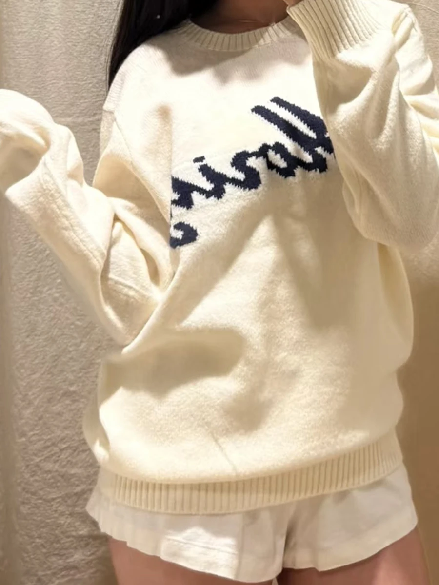 Maglione lavorato a maglia con grafica a lettera donna autunno nuovo girocollo manica lunga pullover maglioni stile preppy maglione casual allentato