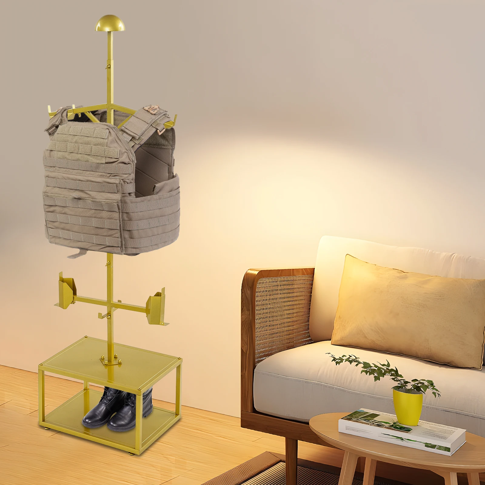 حامل تروس تكتيكي متين من الفولاذ قابل للتعديل، رف متعدد للخوذات/السترات/الأحذية، الاستخدام العسكري والشرطي، سهل التجميع