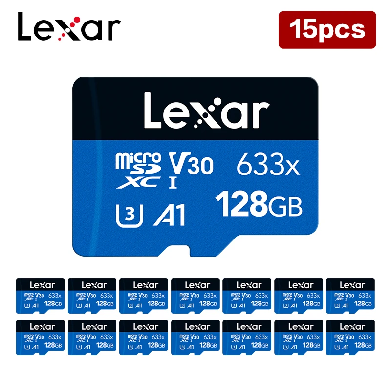 15PCS/LOT 128GB Lexar 633x Micro SD Card microSDXC USH-I High Speed Up to 100MB/s TF Card Memory Card for Phone PC 100% Original