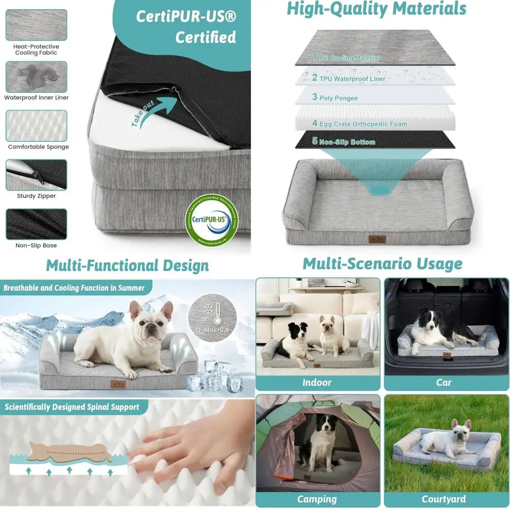 

Ортопедическая лежанка для собак со стенками, средний размер, съемный чехол, водонепроницаемая и нескользящая, серая (36 длина x 27 ширина x 6.5 высота)