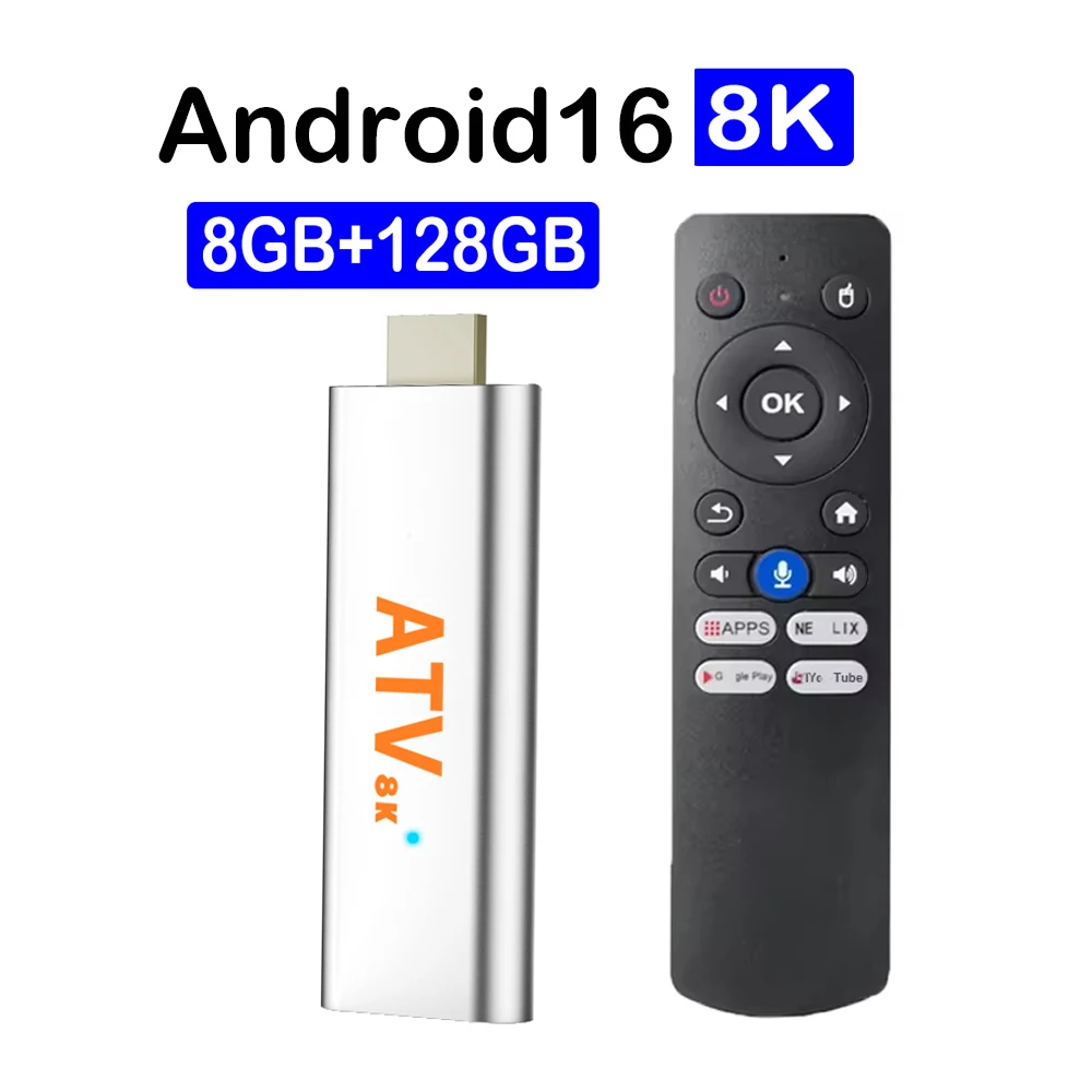 Very Fast Q15 8K Android16 TV Stick Allwinner H313 5G Wifi BT6.0 4K Video AV1 Google Assistant 8GB 128GB Android 16 Media Player