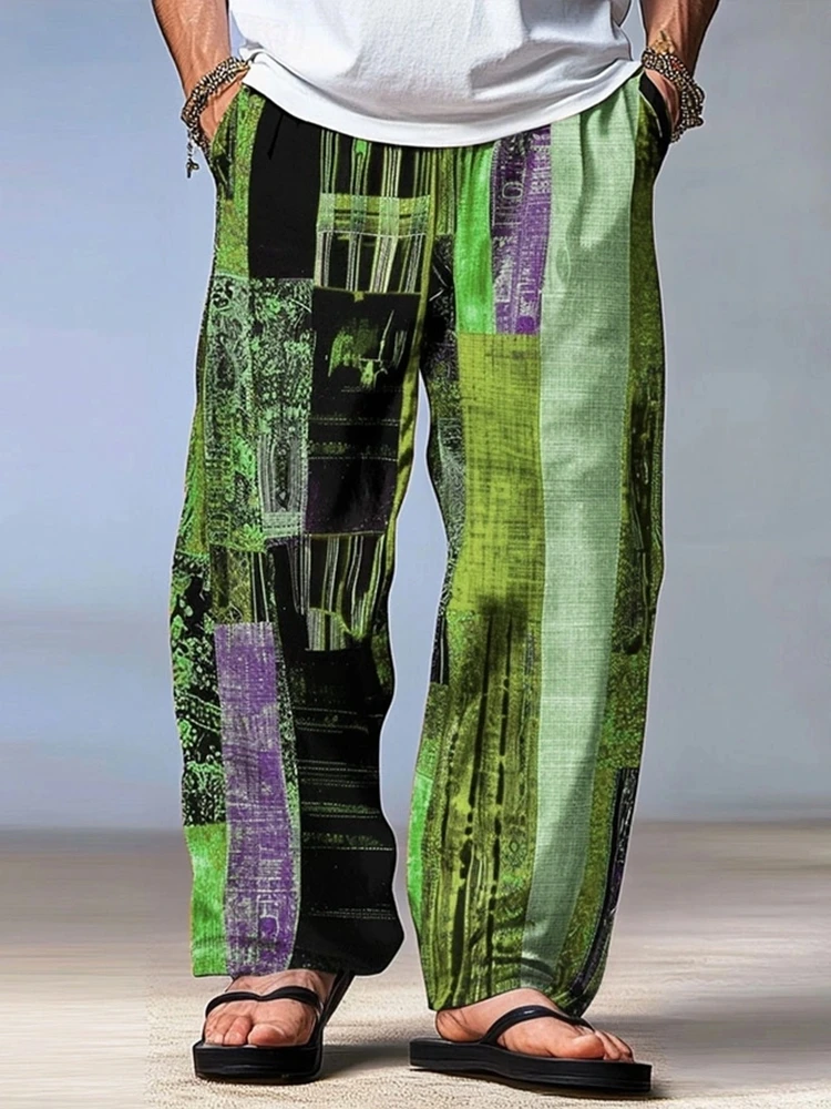 Men's Trousers Summer Pants Beach Pants Drawstring Elastic Waist 3D Print Stripe Graphic Prints Geometry Comfort Casual Pants