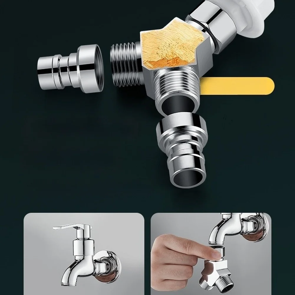 Washing Machine Water Inlet Three-way Quick Connect Connector G1/2 And G3/4 Interfaces Diverting Valve Dual Water Outlets