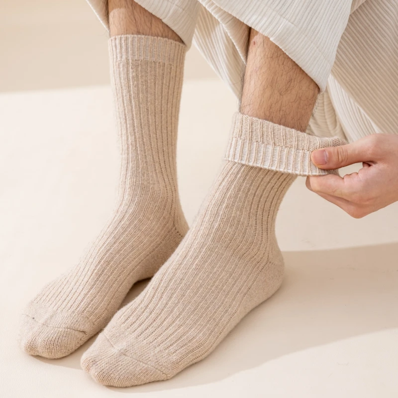 3 Pair Winter Thick Warm Men's Wool Socks High Quality Harajuku Retro Merino Wool Casual Socks Large Size Long Socks