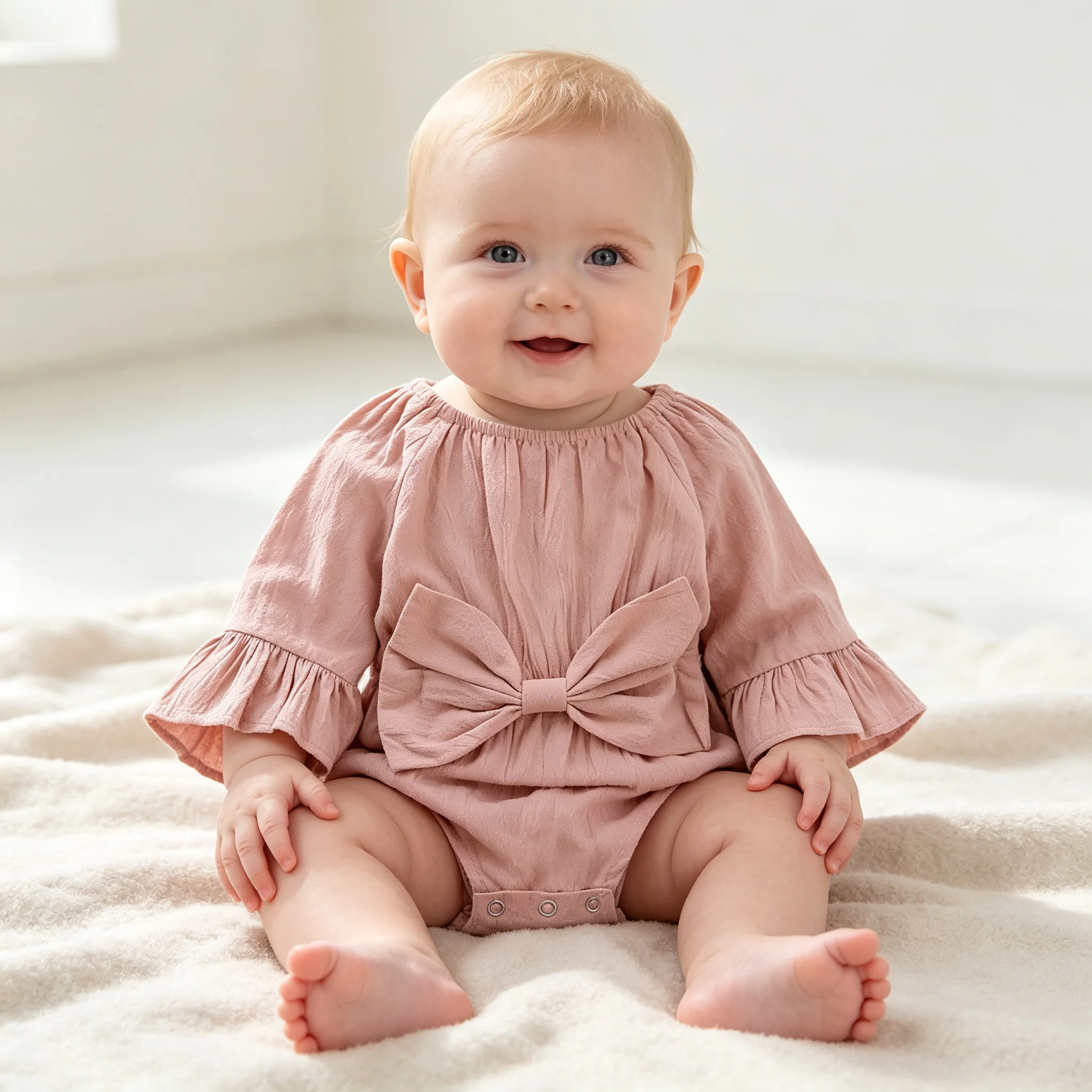 Baby Girl Bell Sleeve Romper Baby Girl Clothes, Linen Bow Bodysuit, Baby Girl summer Clothes, Boho Romper, Baby Shower Gift Gir
