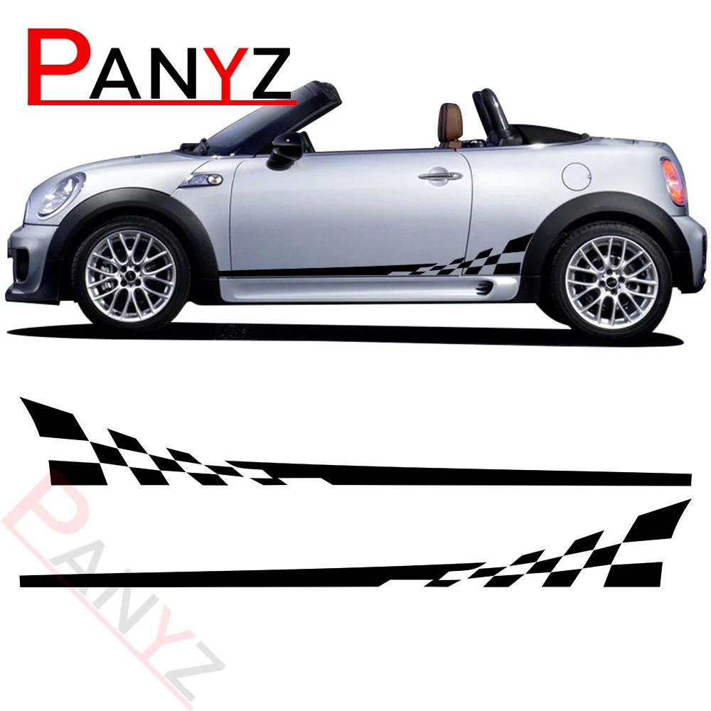 2 PCS Car Styling Checkerboard Checkered Flag Door Side Stripes Decal Decor Stickers for MINI Cooper Coupe R58 Roadster R59