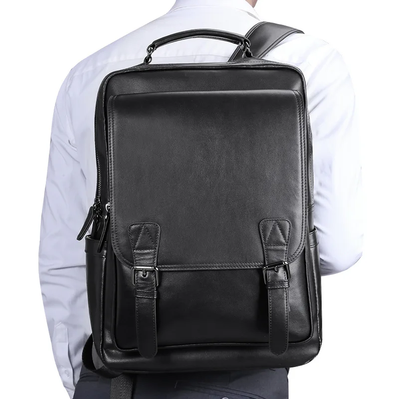 Top Layer Genuine Leather Backpack for Men Large Capacity Teenagers Mochilas Schoolbag High Quality 15 Inch Laptop Bagpack