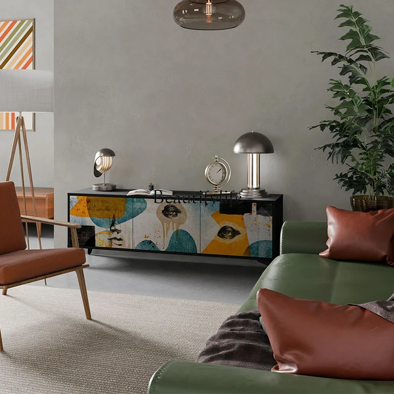 

French retro style solid wood TV cabinet living room wall locker light luxury