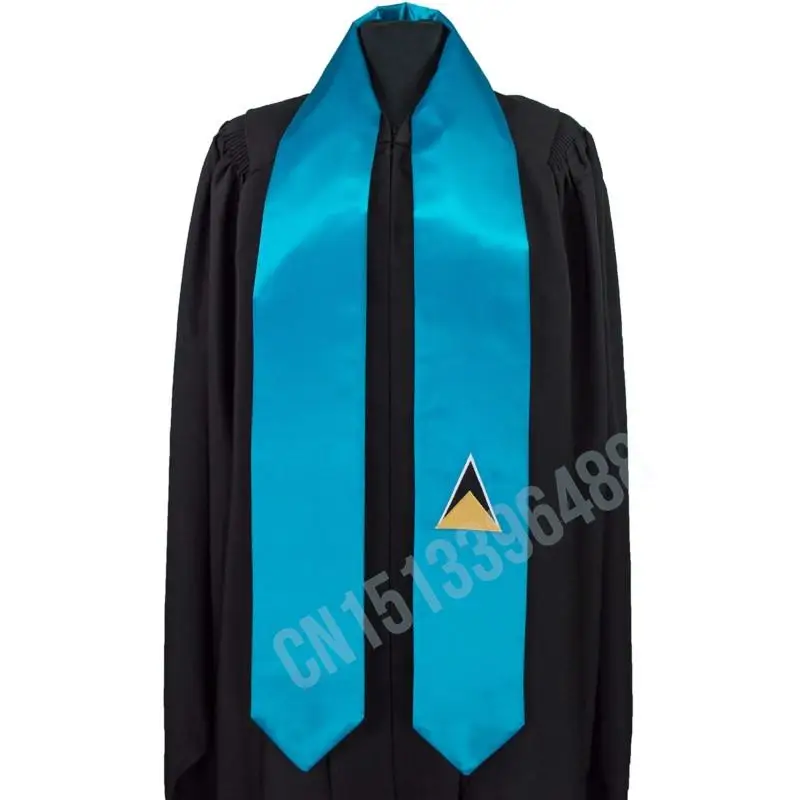 St Lucia Flag Scarf Top Print Graduation Sash Stole International Study Abroad Adult Unisex Party Accessory