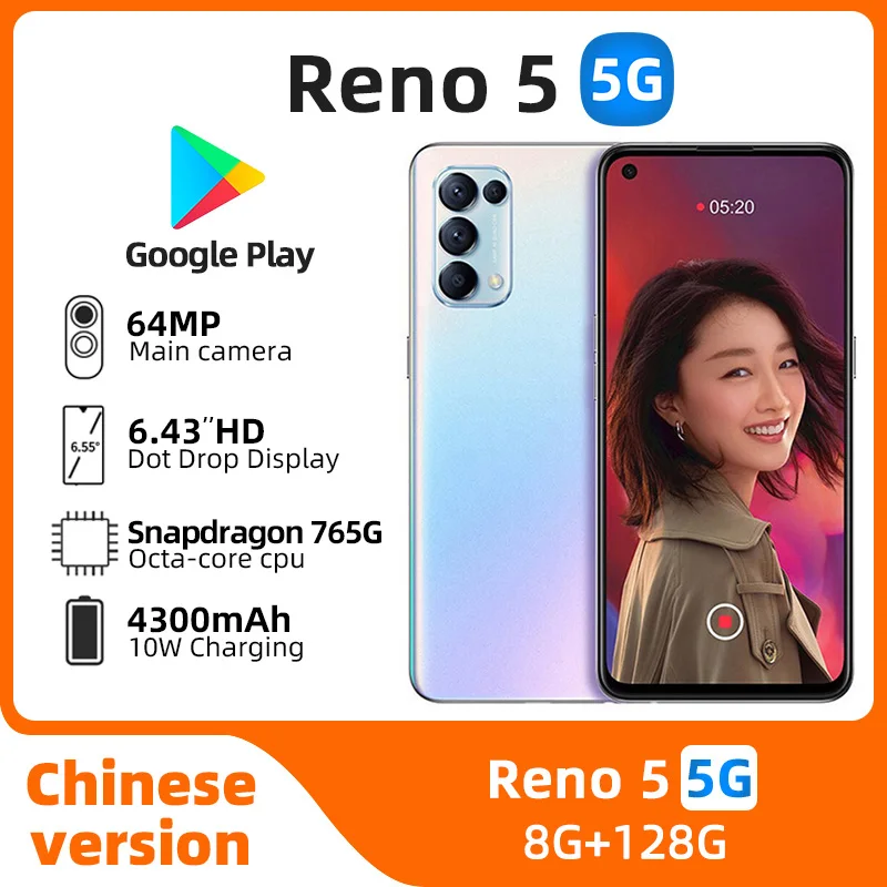 Oppo Reno5 5G Android Ontgrendeld 6.43 Inch 12Gb Ram 256Gb Rom Alle Kleuren In Goede Staat Originele Gebruikte Telefoon