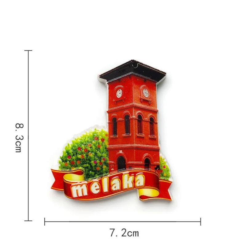 Malaysia refrigerator magnet Malacca refrigerator magnet travel souvenir red clock tower 3D magnetic sticker