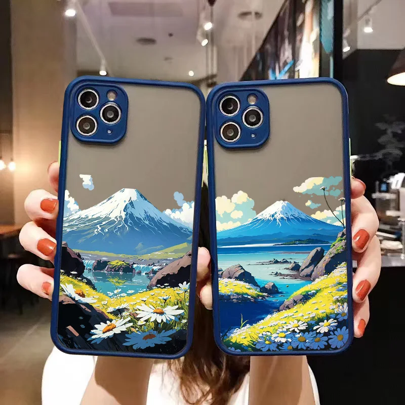 Mountain Flower Scenery Case For iPhone 14 13 12 11 Pro Max Mini X Xs XR 7 8 Plus SE2 Siliconef Bumper Clear PC Hard Cover Funda image 2