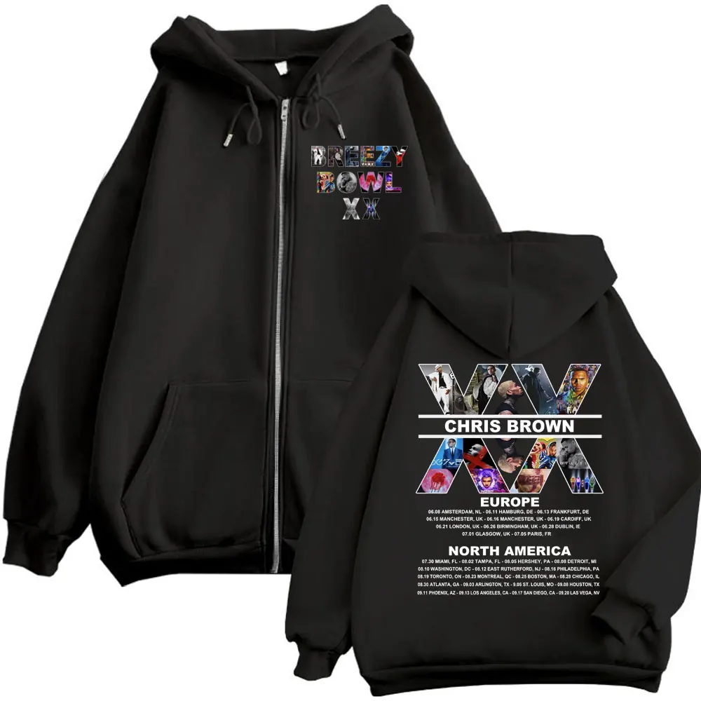 

Chris Brown Breezy Bowl XX Tour 2025 Zipper Hoodie Men Women Clothing Fashion Y2k Zip Up Sweatshirts Harajuku Hip Hop Pullovers