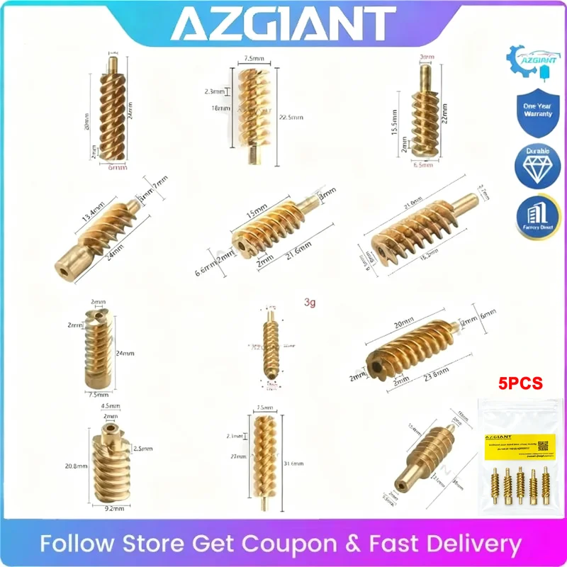 

AZGIANT 5pcs Universal Brass Worm Gear Set Multiple Sizes for Motor Mechanical Transmission DIY Industrial Gear Projects