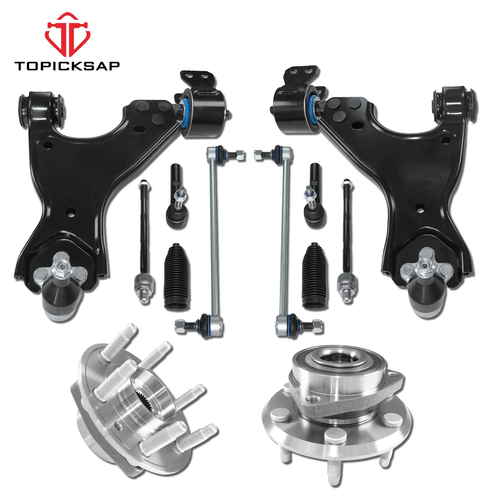 TOPICKSAP 14Pcs Front Wheel Bearing Hub Control Arm Sway Bar Tie Rod Bellows for GMC Acadia 2007-2016 Chevrolet Traverse 2009-17
