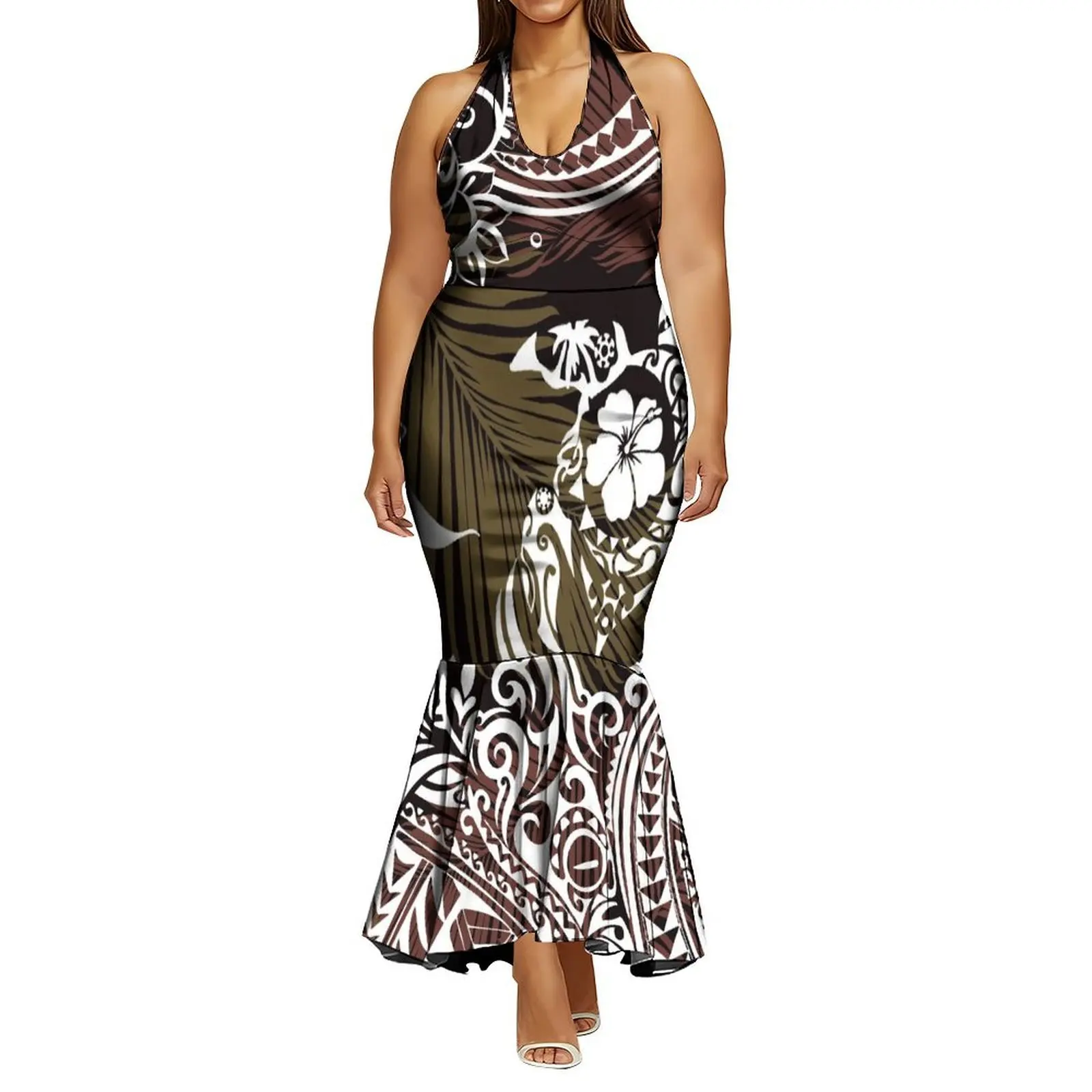 فستان نسائي مثير هالتر التخسيس تصميم طويل تصميم الأزهار فستان ذيل السمكة البولينيزية حسب الطلب فستان سهرة عالي الجودة #5