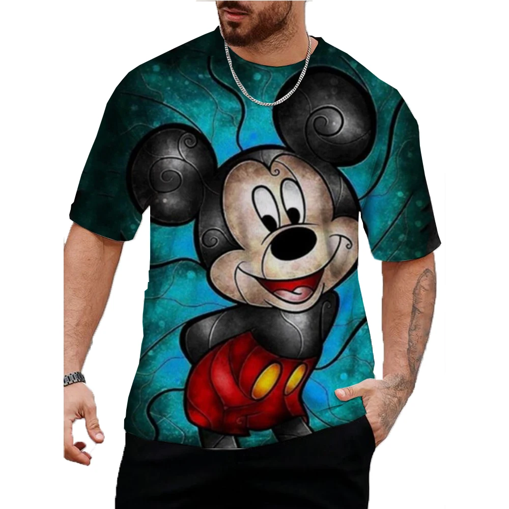 

2024 Disney Mickey Mouse Men's 3d Print Tshirt Summer Short Sleeve Disney Clothing Cartoon Children Casual Tee Shirt Tops