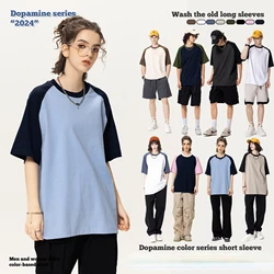 summer Color block pure cotton T-shirts Women Harajuku Oversized Short Sleeve UNISEX y2k Tops Korean Streetwear t shirt Female