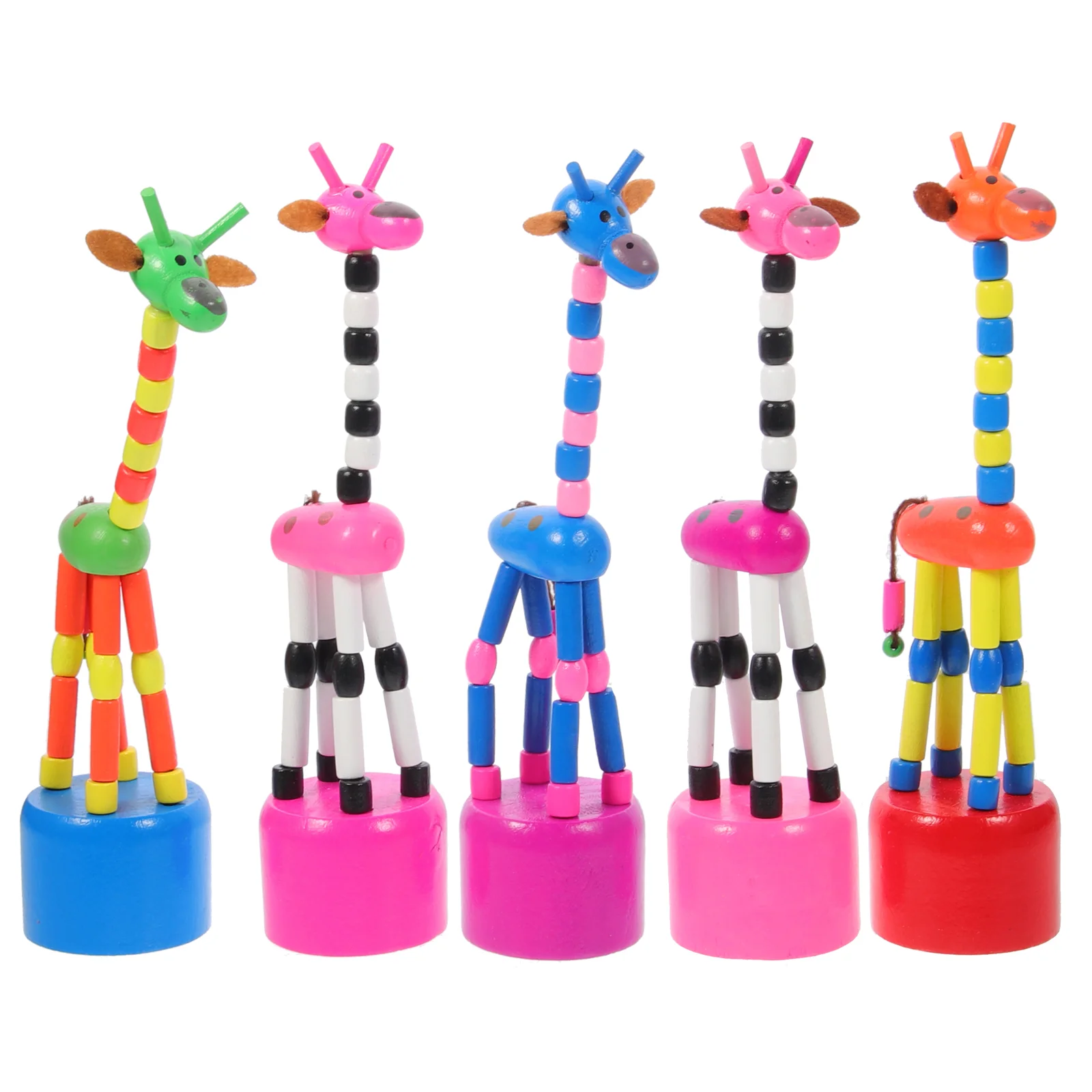 5 Pcs Dancing Toddlers 1-3 Wooden Push Up Giraffe Finger Puppets Kids Infant