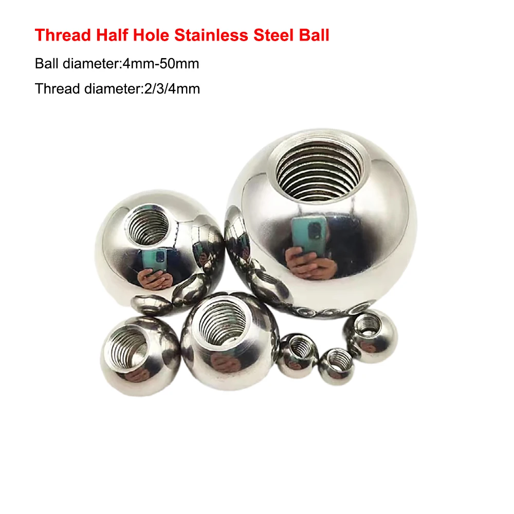 

Half Hole Metric Stainless Steel M2 M3 M4 Thread Drilling Balls Female Thread Blind Hole Smooth Ball Bead OD 4mm - 50mm