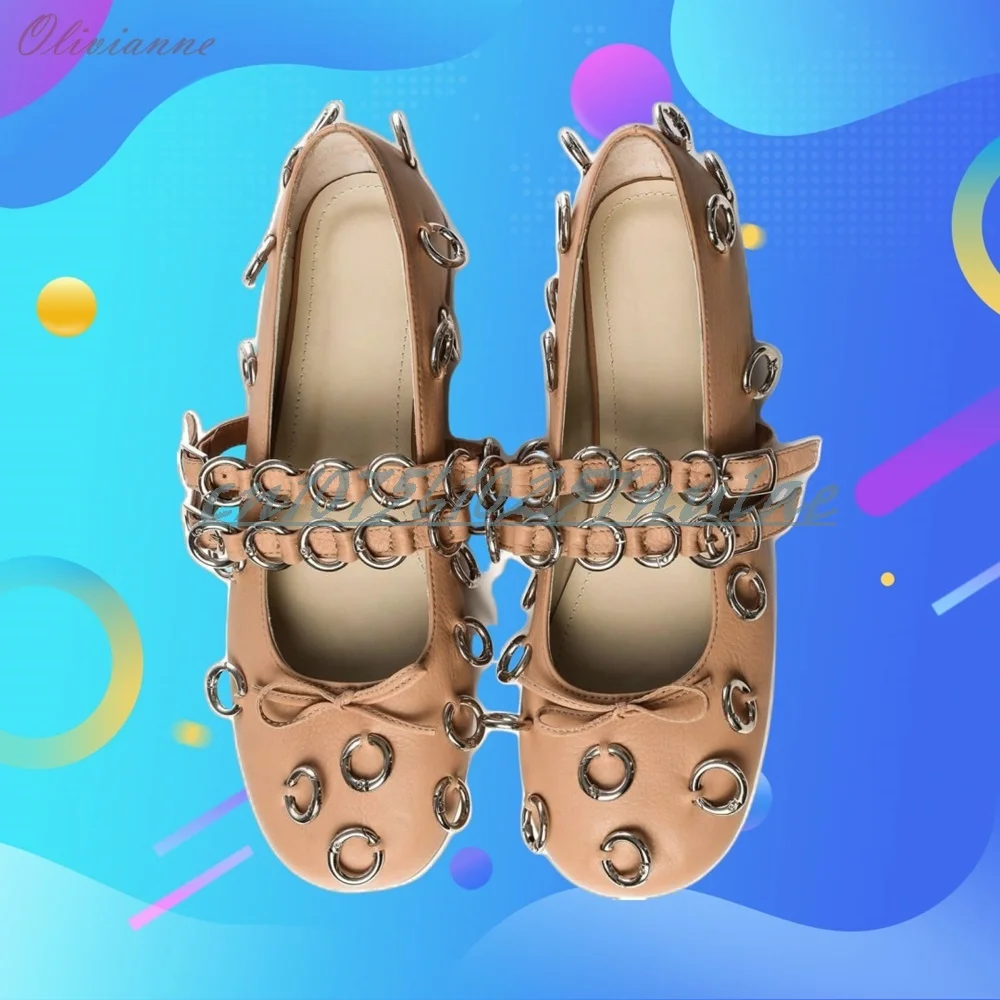 

Elegant Metal Round Rings Design Pumps Solid Matte Leather Flat with Belts Strap Slip Sexy Women Shoes 2025 Zapatos Para Mujere