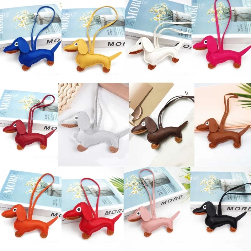 Mini Dachshund Dog Keychain Cute PU Leather Animals Keyring Hanging Ornament Backpack Handbag Charm Gift for Men Women