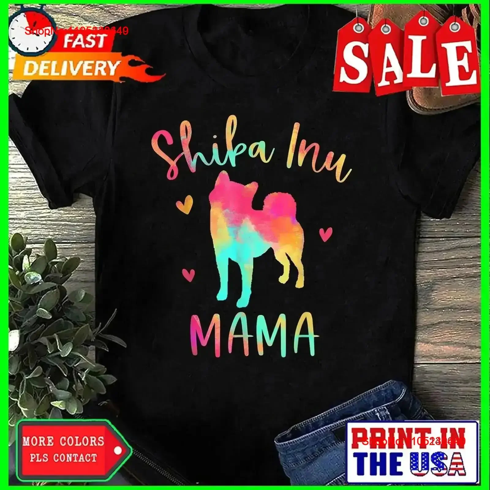 Shiba Inu Mama colorido s perro mamá camiseta amor Sh vintage lavado cómodo transpirable streetwear gráfico elegante vintage