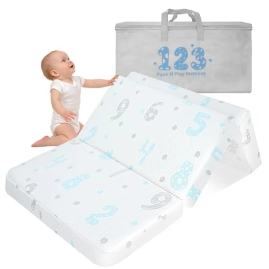 

Матрас для детской кроватки-манежа Trifold Pack and Play, 38x26 дюймов, двусторонний, из пены с эффектом памяти, для младенцев и малышей, складной, портативный, для путешествий
