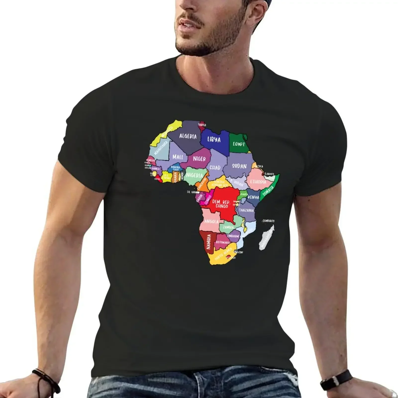 Colorful map of Africa with country names, colored African Continent T-Shirt plain sublime shirts graphic tee men