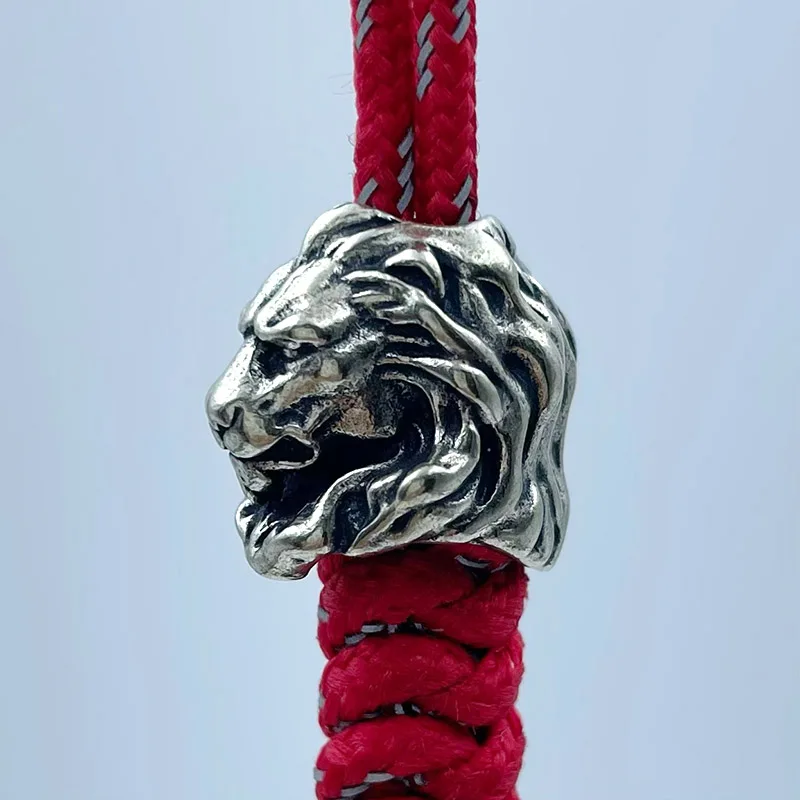 Lion King Head Sculpture Brass Knife Beads EDC Outdoor Flashlight Umbrella Rope DIY Paracord Woven Lanyard Pendants Accessories